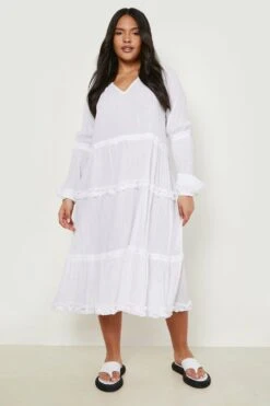 Grande Taille - Robe Babydoll Froncée -BOOHO Kleidung Magasin gzz46251 white xl 2