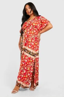 Grande Taille - Robe Longue à Manches Larges Et Imprimé Cachemire -BOOHO Kleidung Magasin gzz46255 red xl 2