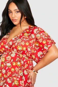 Grande Taille - Robe Longue à Manches Larges Et Imprimé Cachemire -BOOHO Kleidung Magasin gzz46255 red xl 3