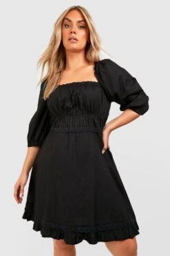 Grande Taille - Robe Mi-longue En Coton à Volants