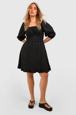 Grande Taille - Robe Mi-longue En Coton à Volants 8 Grande Taille - Robe Mi-longue En Coton à Volants -BOOHO Kleidung Magasin gzz46260 black xl 2
