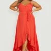 Grande Taille - Robe Mi-longue Boutonnée à Ourlet Volanté -BOOHO Kleidung Magasin gzz46261 red xl