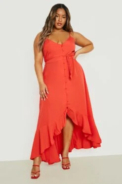 Grande Taille - Robe Mi-longue Boutonnée à Ourlet Volanté -BOOHO Kleidung Magasin gzz46261 red xl 2