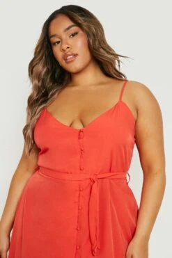 Grande Taille - Robe Mi-longue Boutonnée à Ourlet Volanté -BOOHO Kleidung Magasin gzz46261 red xl 3
