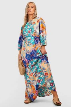 BOOHOO Grande Taille - Robe Longue Dos Nu à Imprimés Multiples