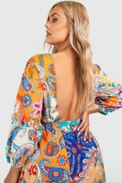 BOOHOO Grande Taille - Robe Longue Dos Nu à Imprimés Multiples -BOOHO Kleidung Magasin gzz46265 orange xl 3