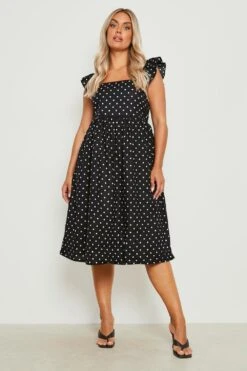 Grande Taille - Robe Mi-longue En Coton à Imprimé Pois -BOOHO Kleidung Magasin gzz46266 black xl 2