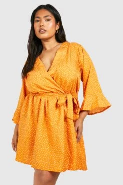 Grande Taille - Robe Portefeuille à Pois Et Volants