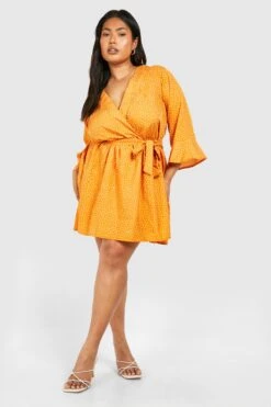 Grande Taille - Robe Portefeuille à Pois Et Volants -BOOHO Kleidung Magasin gzz46269 camel xl 2