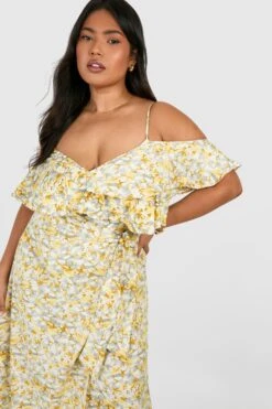 Grande Taille - Robe Longue à Imprimé Fleuri Et épaules Ajourées -BOOHO Kleidung Magasin gzz46273 yellow xl 2
