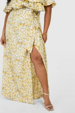 Grande Taille - Robe Longue à Imprimé Fleuri Et épaules Ajourées -BOOHO Kleidung Magasin gzz46273 yellow xl 3