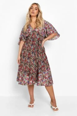 Grande Taille - Robe Mi-longue Fleurie Effet Patchwork -BOOHO Kleidung Magasin gzz46275 purple xl 2