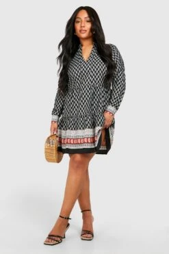 Grande Taille - Robe Babydoll à Imprimé Cachemire -BOOHO Kleidung Magasin gzz46278 black xl 2
