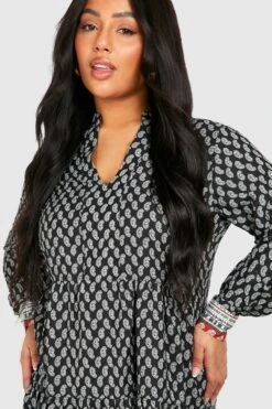 Grande Taille - Robe Babydoll à Imprimé Cachemire -BOOHO Kleidung Magasin gzz46278 black xl 3