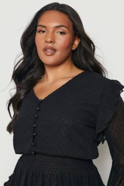 Grande Taille - Robe Plumetis Froncée 9 Grande Taille - Robe Plumetis Froncée -BOOHO Kleidung Magasin gzz46279 black xl 3