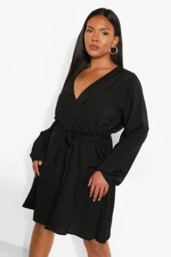 Grande Taille - Robe Cache-cœur à Volants Et Manches Longues 9 Grande Taille - Robe Cache-cœur à Volants Et Manches Longues -BOOHO Kleidung Magasin gzz46282 black xl 3