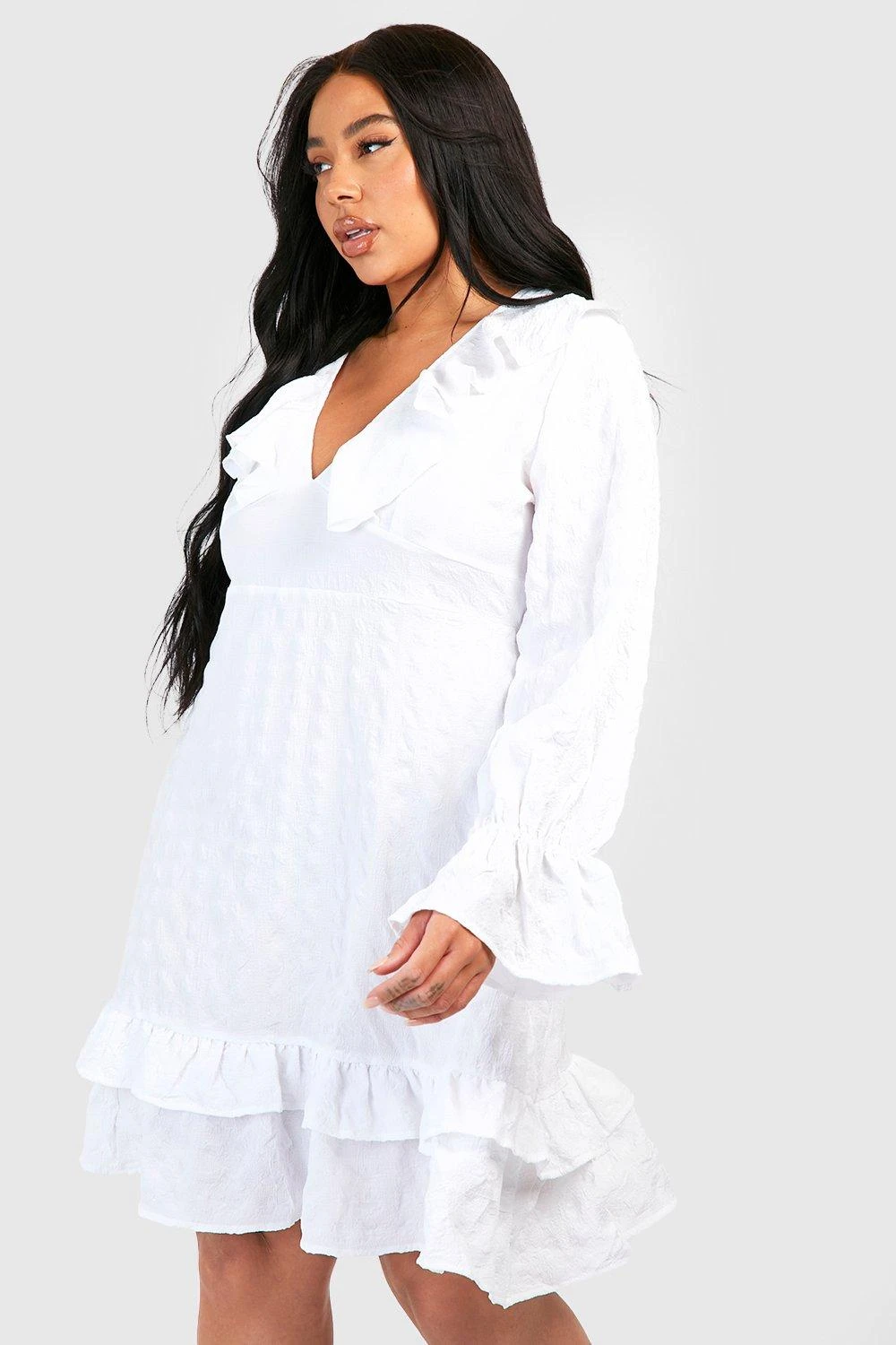 Grande Taille - Robe Patineuse Texturée à Volants 3 Grande Taille - Robe Patineuse Texturée à Volants