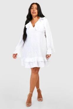 Grande Taille - Robe Patineuse Texturée à Volants 8 Grande Taille - Robe Patineuse Texturée à Volants -BOOHO Kleidung Magasin gzz46292 white xl 2