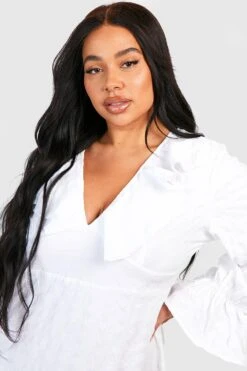 Grande Taille - Robe Patineuse Texturée à Volants 9 Grande Taille - Robe Patineuse Texturée à Volants -BOOHO Kleidung Magasin gzz46292 white xl 3