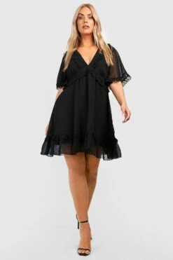 Grande Taille - Robe Patineuse En Plumetis à Manches Larges -BOOHO Kleidung Magasin gzz46295 black xl 2