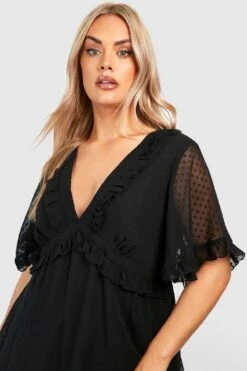 Grande Taille - Robe Patineuse En Plumetis à Manches Larges -BOOHO Kleidung Magasin gzz46295 black xl 3