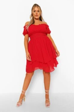 Grande Taille - Robe Patineuse à épaules Dénudées -BOOHO Kleidung Magasin gzz46303 red xl 2
