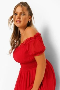 Grande Taille - Robe Patineuse à épaules Dénudées -BOOHO Kleidung Magasin gzz46303 red xl 3