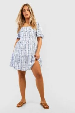 Grande Taille - Robe Babydoll Fleurie -BOOHO Kleidung Magasin gzz46306 blue xl 2