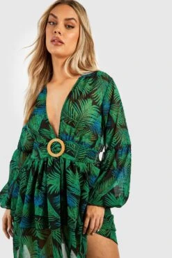 BOOHOO Grande Taille - Robe De Plage à Boucle En Raphia Et Imprimé Palmier