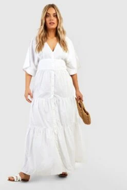 Grande Taille - Robe Longue Boutonnée En Popeline -BOOHO Kleidung Magasin gzz46314 white xl 2