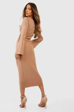 Robe Mi-longue à Col Carré Et Manches évasées -BOOHO Kleidung Magasin gzz46363 camel xl 1