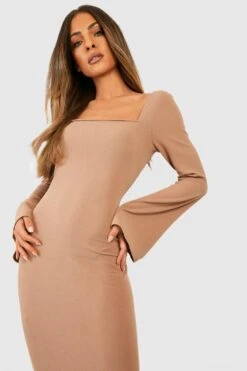 Robe Mi-longue à Col Carré Et Manches évasées -BOOHO Kleidung Magasin gzz46363 camel xl 2