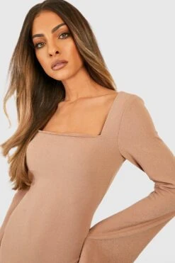 Robe Mi-longue à Col Carré Et Manches évasées -BOOHO Kleidung Magasin gzz46363 camel xl 3