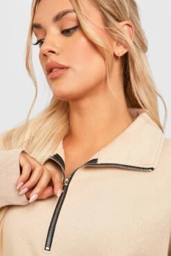 Grande Taille - Robe Sweat Basique à Col Zippé -BOOHO Kleidung Magasin gzz46469 stone xl 3