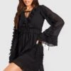 Tall - Robe Babydoll Texturée Nouée à Volants -BOOHO Kleidung Magasin gzz46577 black xl