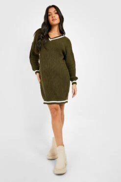 Maternité - Robe Pull De Grossesse à Col V -BOOHO Kleidung Magasin gzz46600 khaki xl 2