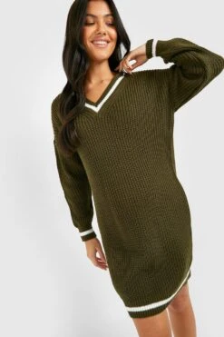 Maternité - Robe Pull De Grossesse à Col V -BOOHO Kleidung Magasin gzz46600 khaki xl 3