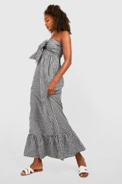 Tall - Robe Longue Nouée à Imprimé Vichy -BOOHO Kleidung Magasin gzz46840 black xl 2