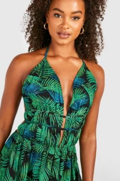 Tall - Robe Longue à Décolleté Plongeant Et Imprimé Palmier 9 Tall - Robe Longue à Décolleté Plongeant Et Imprimé Palmier -BOOHO Kleidung Magasin gzz46856 leaf20green xl 3