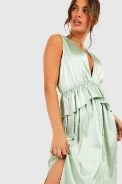 Robe Demoiselle D'honneur Satinée à Volants -BOOHO Kleidung Magasin gzz46897 sage xl 3