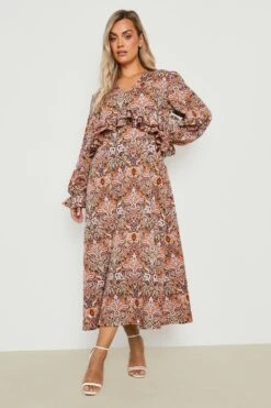 Grande Taille - Robe Longue à Volants Et Imprimé Cachemire