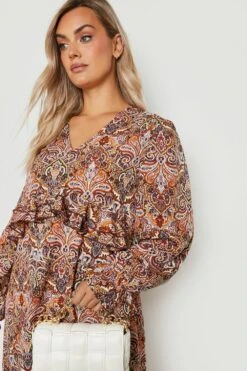 Grande Taille - Robe Longue à Volants Et Imprimé Cachemire 9 Grande Taille - Robe Longue à Volants Et Imprimé Cachemire -BOOHO Kleidung Magasin gzz46903 brown xl 3