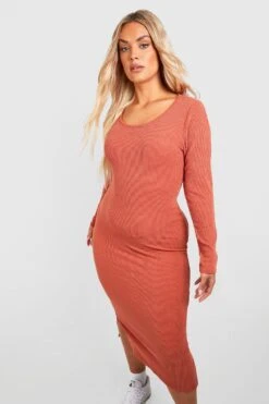 Grande Taille - Robe Longue Texturée à Col Rond