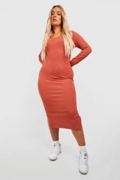 Grande Taille - Robe Longue Texturée à Col Rond -BOOHO Kleidung Magasin gzz46918 rust xl 2