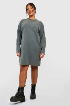 Grande Taille - Robe T-shirt En Coton à Manches Longues -BOOHO Kleidung Magasin gzz46939 grey xl 2
