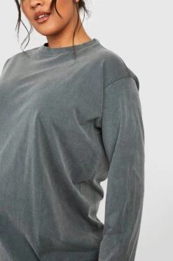 Grande Taille - Robe T-shirt En Coton à Manches Longues -BOOHO Kleidung Magasin gzz46939 grey xl 3
