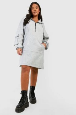 Grande Taille - Robe Sweat à Col Zippé -BOOHO Kleidung Magasin gzz46940 ash20grey xl 2