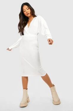 Petite - Robe Côtelée à Ceinture Et Manches Chauve-souris