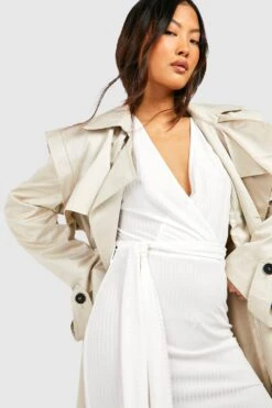 Petite - Robe Côtelée à Ceinture Et Manches Chauve-souris -BOOHO Kleidung Magasin gzz46987 ecru xl 3