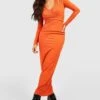 Petite - Robe Longue Côtelée à Découpes -BOOHO Kleidung Magasin gzz46988 orange xl